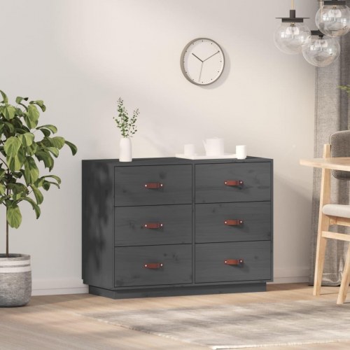 Skænk i massivt fyrretræ - 100×40×75 cm, grå, 6 skuffer