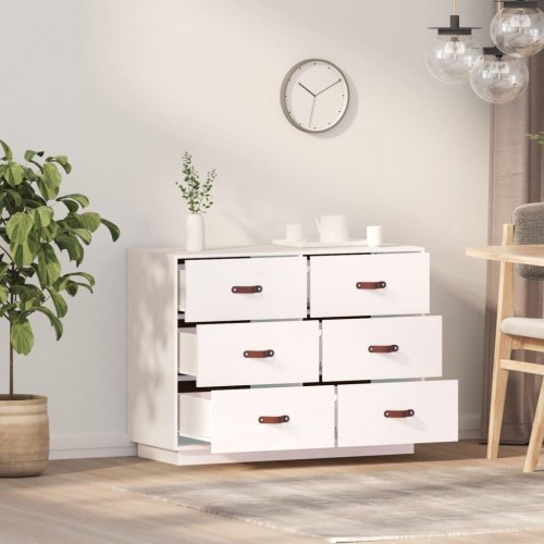 Skænk med 6 skuffer - massivt fyrretræ, hvid, 100×40×75 cm