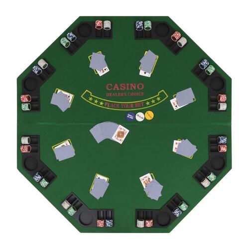 Foldbar pokerbordplade til 8 spillere ottekantet grøn