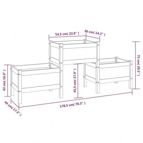 Plantekasse med 3 kasser 178,5 x 44 x 75 cm - sort