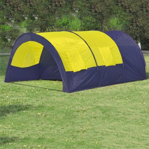 Campingtelt i polyester til 6 personer blå og gul