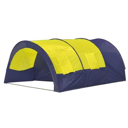 Campingtelt i polyester til 6 personer blå og gul
