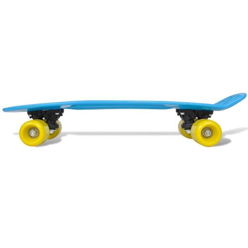 Retro skateboard med blå top og gule hjul