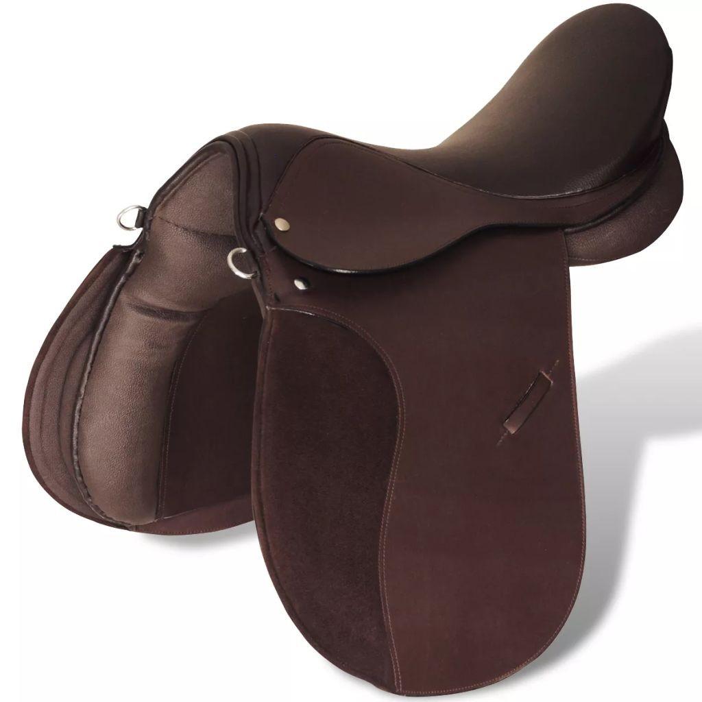 Sadelsæt til heste 5-i-117,5" ægte læder brun 18 cm
