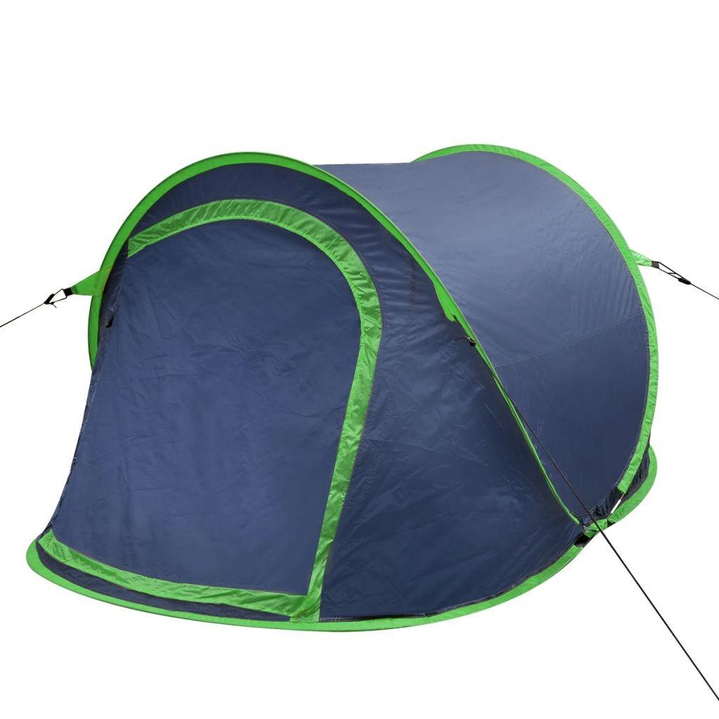 Pop-up campingtelt 2 personer marineblå og grøn