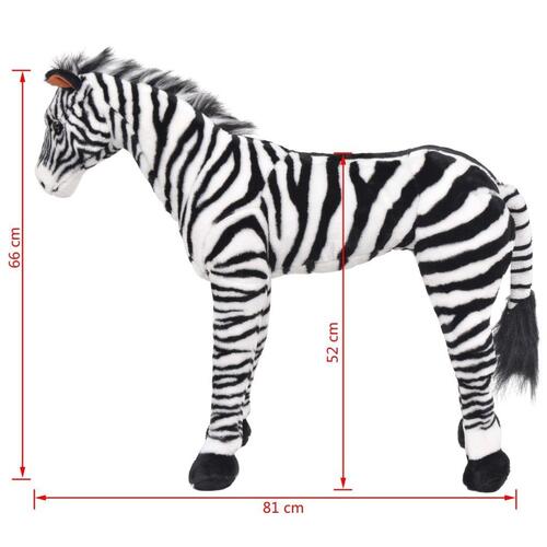Stående tøjdyr zebra plysstof XXL sort og hvid