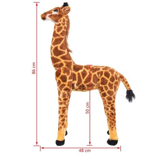 Stående tøjdyr giraf plysstof XXL brun og gul