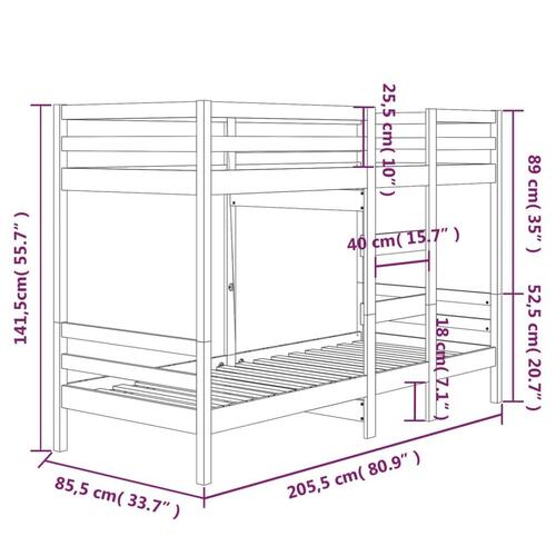 Køjeseng 80x200 cm massivt fyrretræ