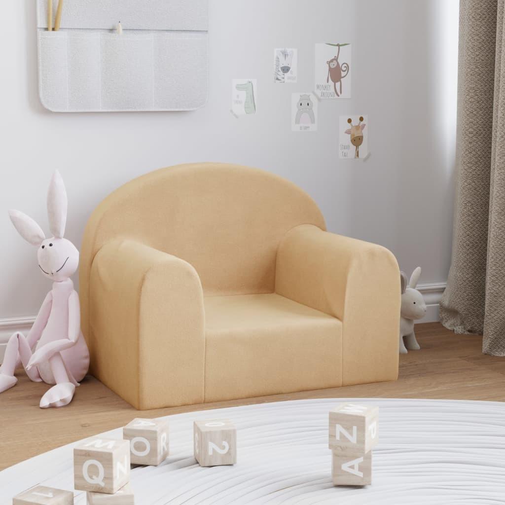 Sofa til børn blødt plys cremefarvet