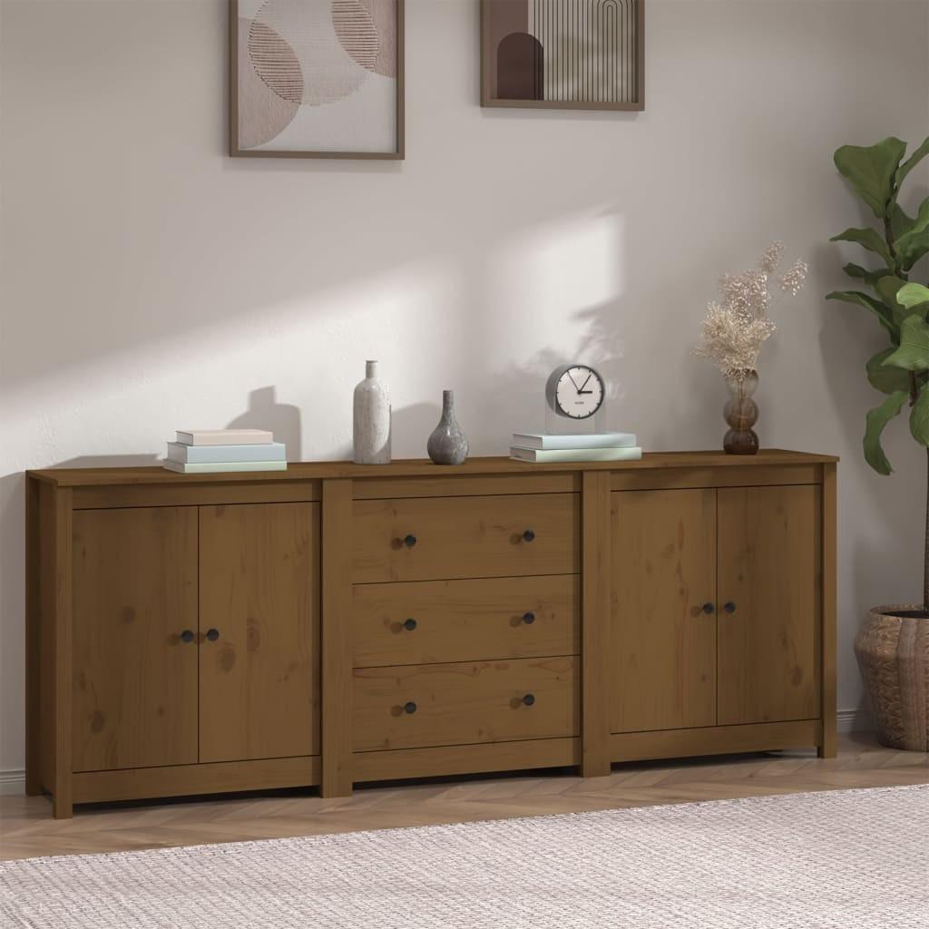 Skænk 210x35x80 cm massivt fyrretræ gyldenbrun