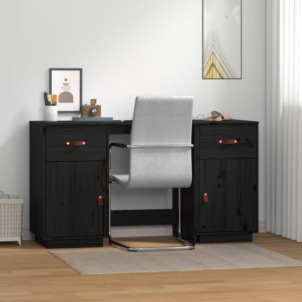 Skrivebord Med Skabe 135x50x75 Cm Massivt Fyrretræ Sort