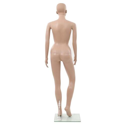Sexet kvindelig mannequin med glassokkel beige 180 cm