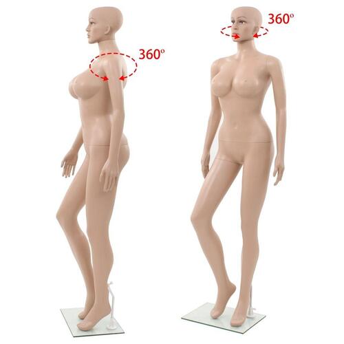 Sexet kvindelig mannequin med glassokkel beige 180 cm