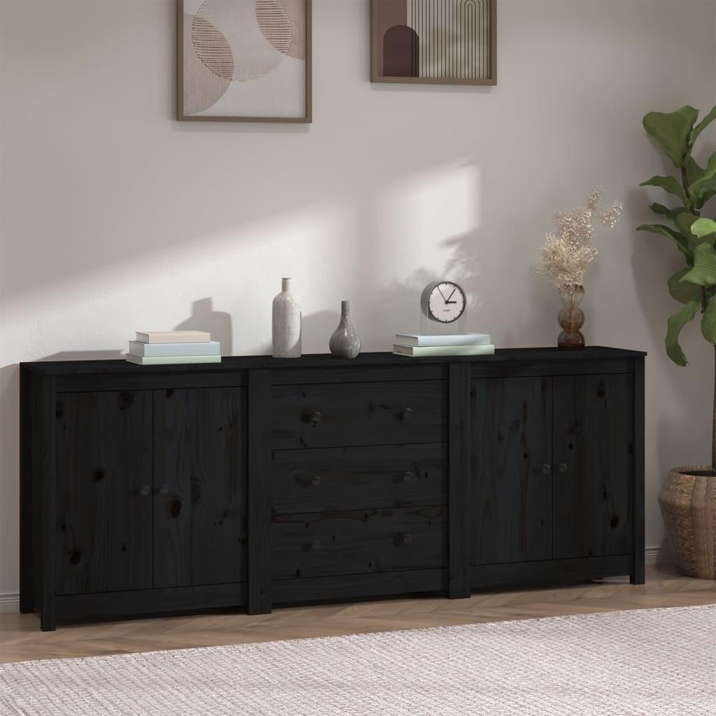 Skænk 210x35x80 cm massivt fyrretræ sort