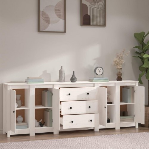 Skænk 230x35x80 cm massivt fyrretræ hvid