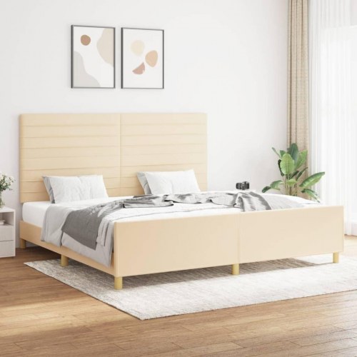 Sengeramme 200x200 cm i stof - cremefarvet med justerbar sengegavl