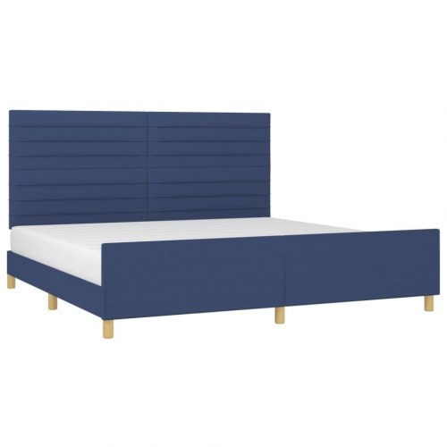 Sengeramme med sengegavl 200x200 cm - stof, blå