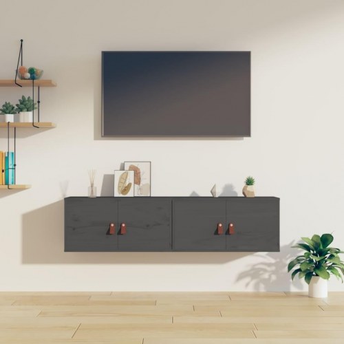 Vægskabe 2 stk. 60×30×30 cm i massivt fyrretræ - grå