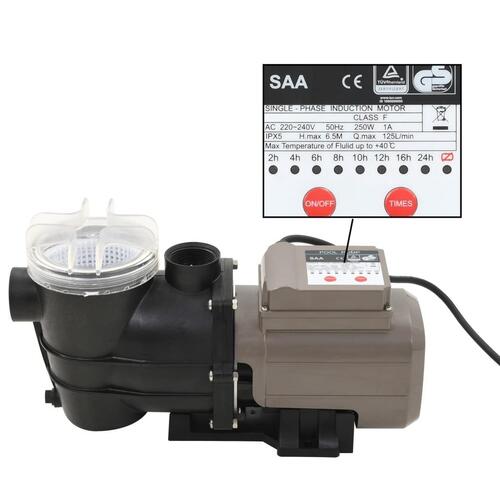 Poolpumpe med timer 0,25 HK 8000 l/t. sort