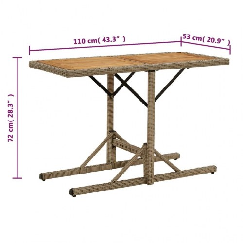 Havebord i massivt akacietræ og polyrattan - beige, 110 × 53 cm