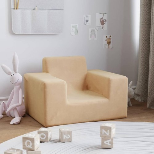 Børnesofa i blødt plys - cremefarvet