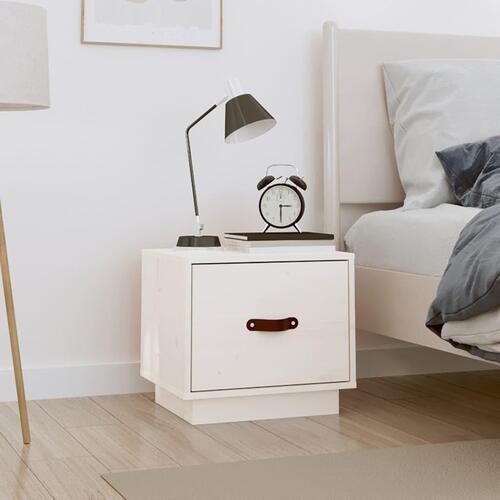 Sengebord 40x34x35 cm massivt fyrretræ hvid