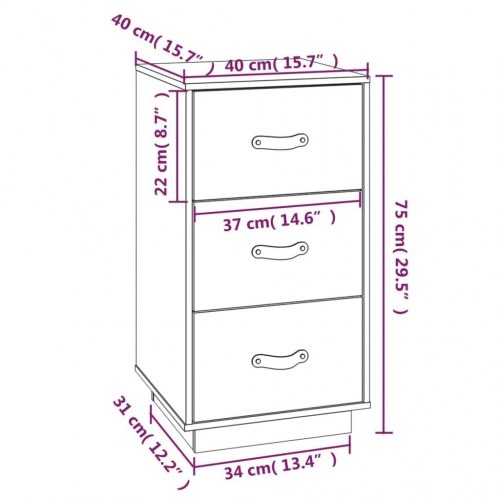 Sengebord 40x40x75 cm massivt fyrretræ hvid