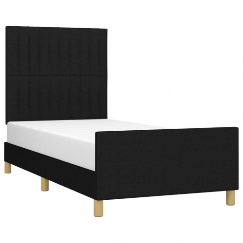 Sengeramme med sengegavl 90x190 cm - stof, sort