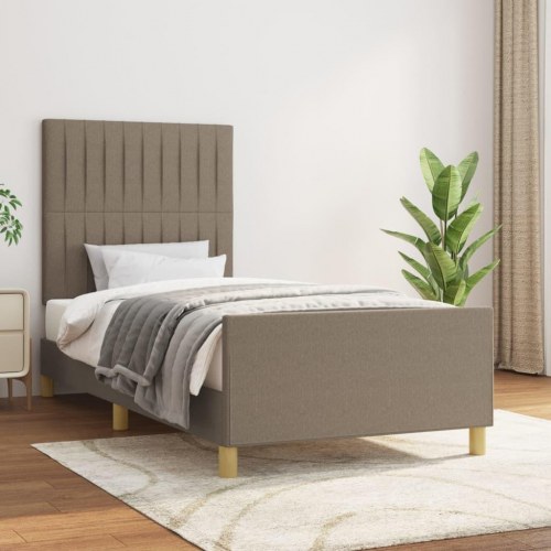 Sengeramme med sengegavl 90x200 cm - stof, gråbrun