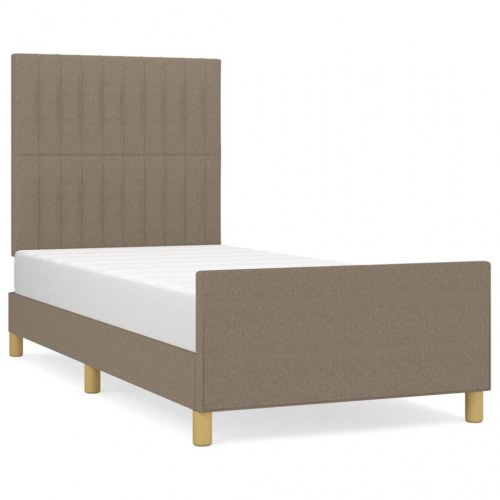 Sengeramme med sengegavl 90x200 cm - stof, gråbrun