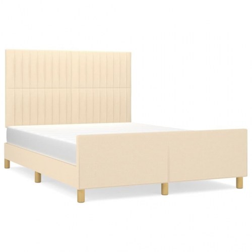 Sengeramme med sengegavl 140x190 cm - stof, cremefarvet