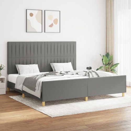 Sengeramme med sengegavl 200x200 cm - stof, mørkegrå