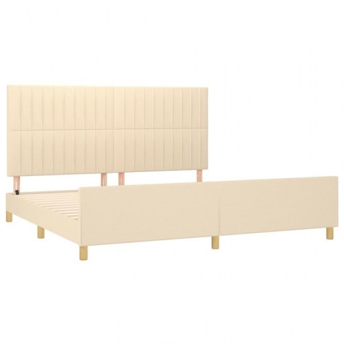 Sengeramme med sengegavl 200x200 cm - stof, cremefarvet