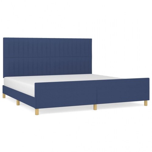 Sengeramme med sengegavl 200x200 cm - stof, blå
