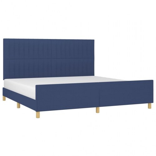 Sengeramme med sengegavl 200x200 cm - stof, blå