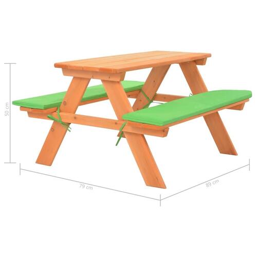 Picnicbord med bænke til børn 89 x 79 x 50 cm massivt grantræ