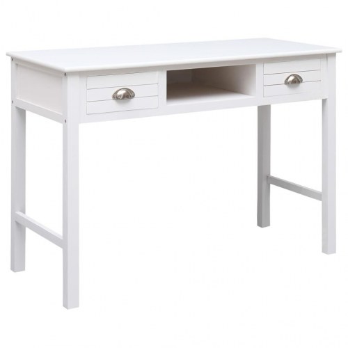Skrivebord i massivt kejsertræ - hvid, 108×45×76 cm med 2 skuffer