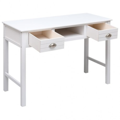 Skrivebord i massivt kejsertræ - hvid, 108×45×76 cm med 2 skuffer