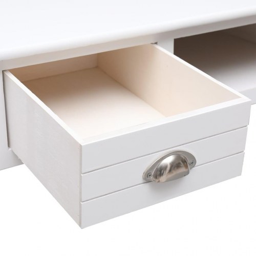 Skrivebord i massivt kejsertræ - hvid, 108×45×76 cm med 2 skuffer