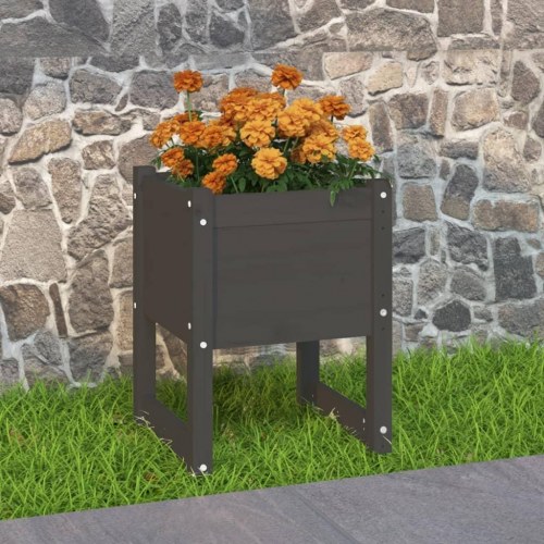 Plantekasse i massivt fyrretræ - grå, 40 x 40 x 52,5 cm