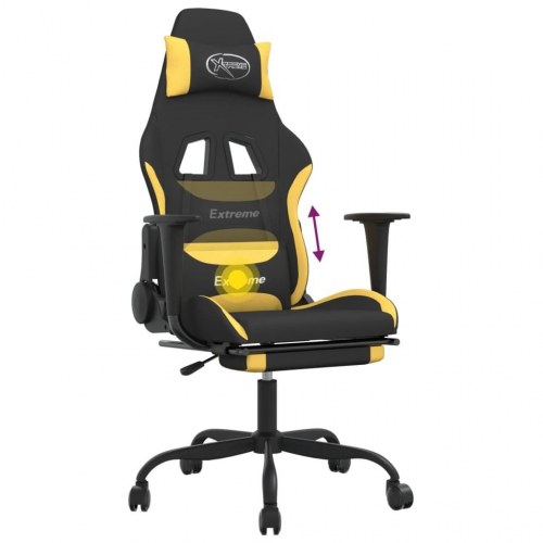 Gamingstol med massagefunktion og fodstøtte - stof, sort/gul