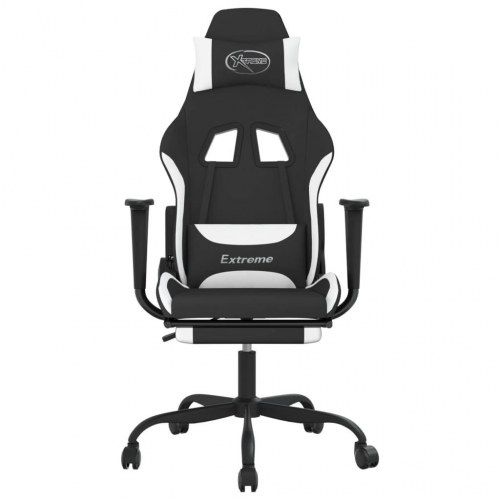 Gamingstol med massagefunktion + fodstøtte stof sort og hvid