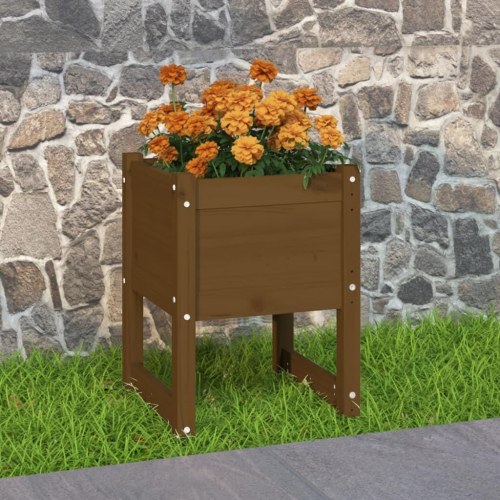 Plantekasse i massivt fyrretræ 40 x 40 x 52,5 cm - gyldenbrun