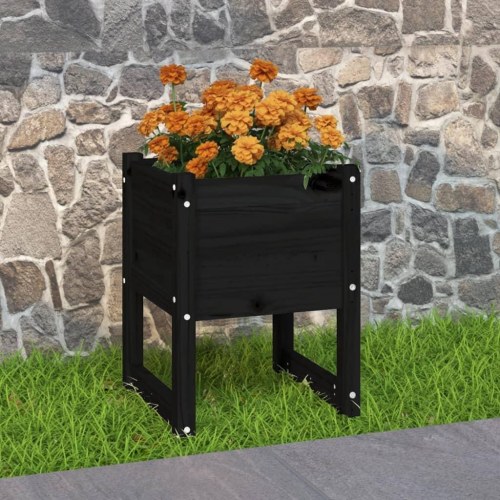 Plantekasse i massivt fyrretræ - sort, 40 x 40 x 52,5 cm