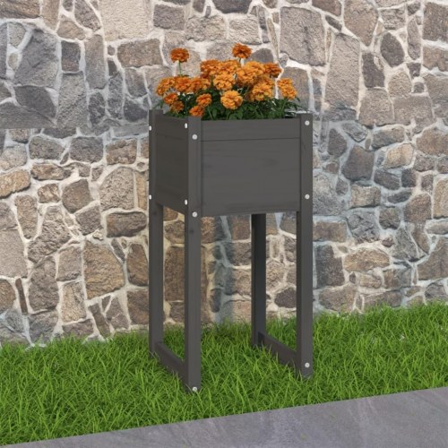 Plantekasse i massivt fyrretræ 40 x 40 x 81 cm - grå