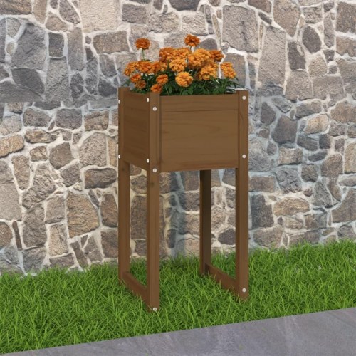 Plantekasse 40 x 40 x 81 cm i massivt fyrretræ - gyldenbrun