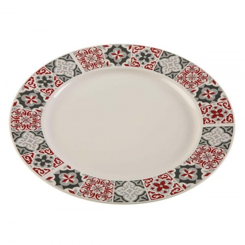 Versa flad middagstallerken - rødbrun/multifarvet porcelæn