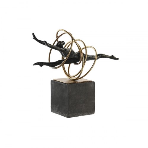 Dekorativ figur - gymnast i sort/guld, metal og harpiks (36 × 14 × 29,5 cm)