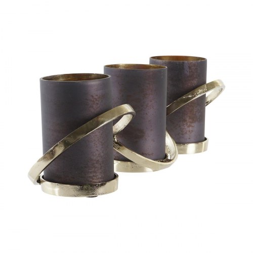 Lyseholder i aluminium og krystal - sæt af 3 (grå/gylden)