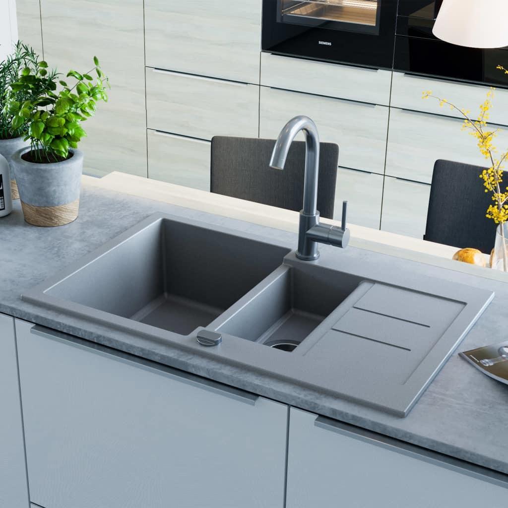 Køkkenvask dobbelt vask granit grå